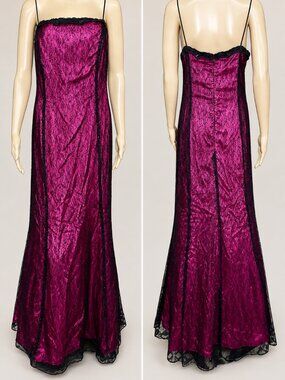 Vintage Niki Livas Black Lace Magenta Gown Whimsigoth Vampy Maxi Dress Size 14